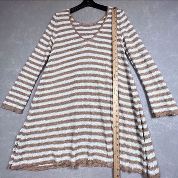 FREE PEOPLE Sweater Dress Women's Counting Stripe Swing Tunic Camel Mint Sz S - Picture 9 of 14
